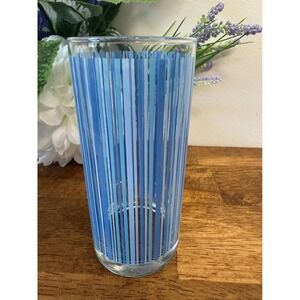 Vintage MCM Blue‎ Collins Glass MCM Tall Striped Barware Cocktail Glass